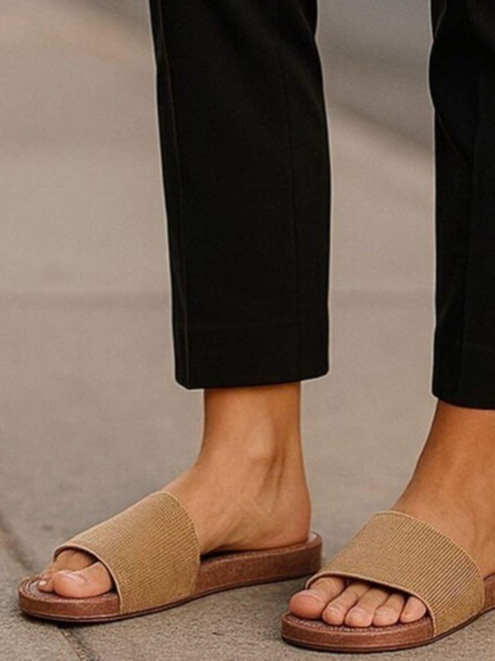 Steve Madden Tan Ribbed Slide Sandals